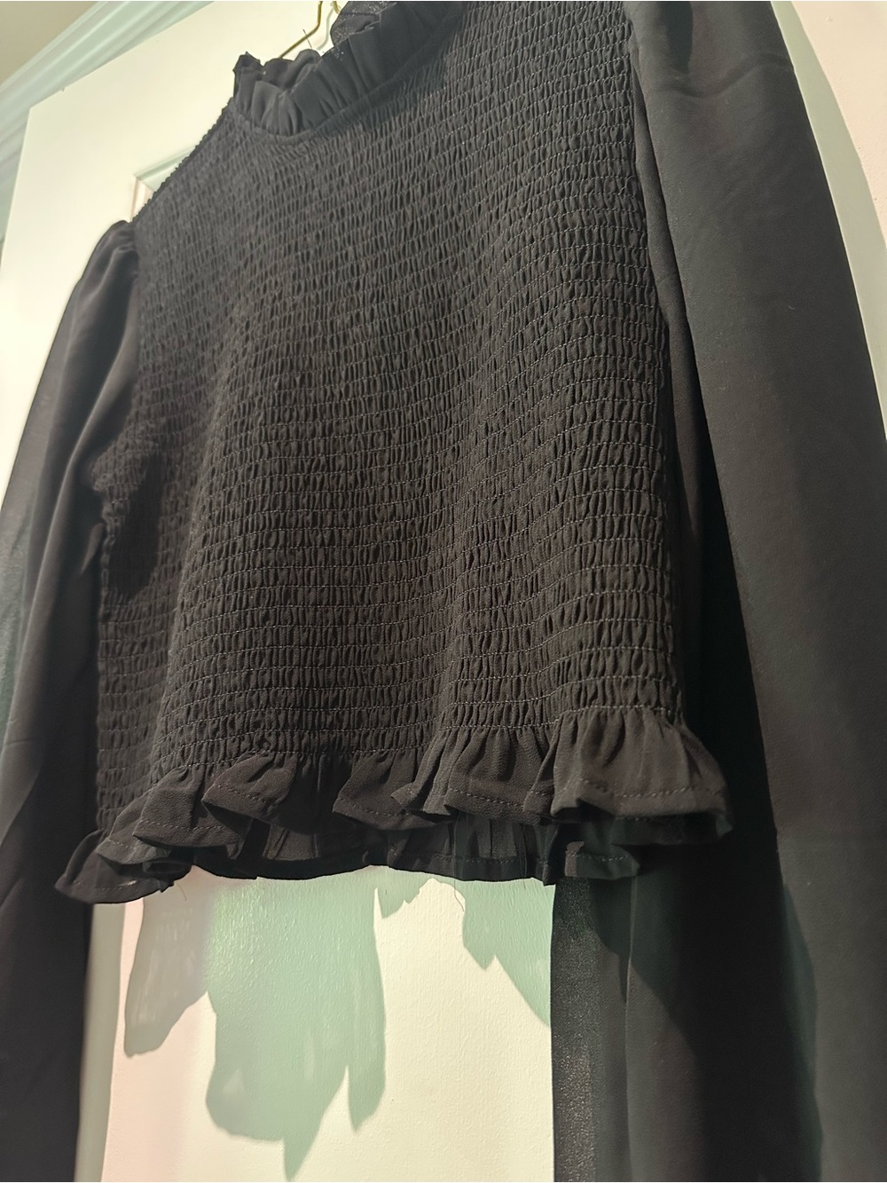 Black Ruffled Long-Sleeve Top - Picture 2 of 3
